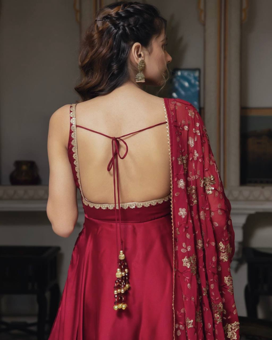 Crimson Bloom Anarkali Gown