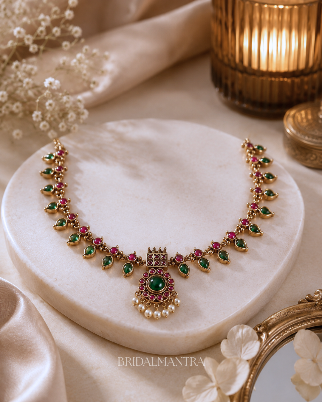 Regal Ruby Emerald Pendant Necklace Set