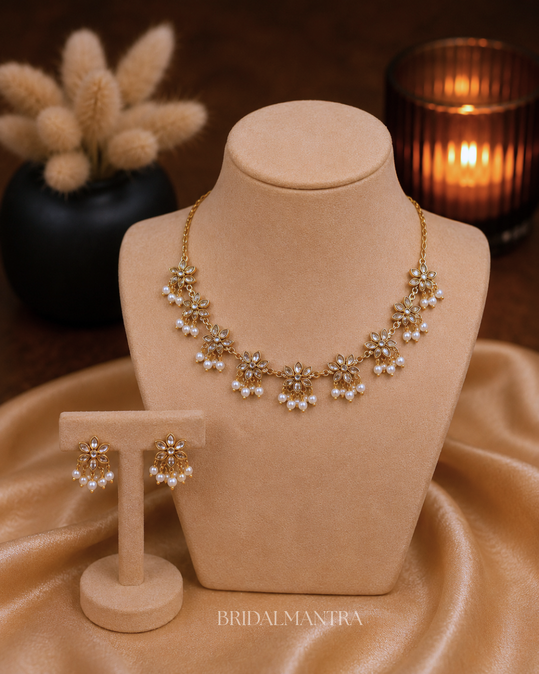 Kundan Bloom Pearl Necklace Set