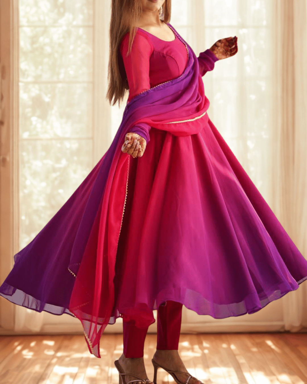 Scarlet Sunset/Lavender Dusk Anarkali