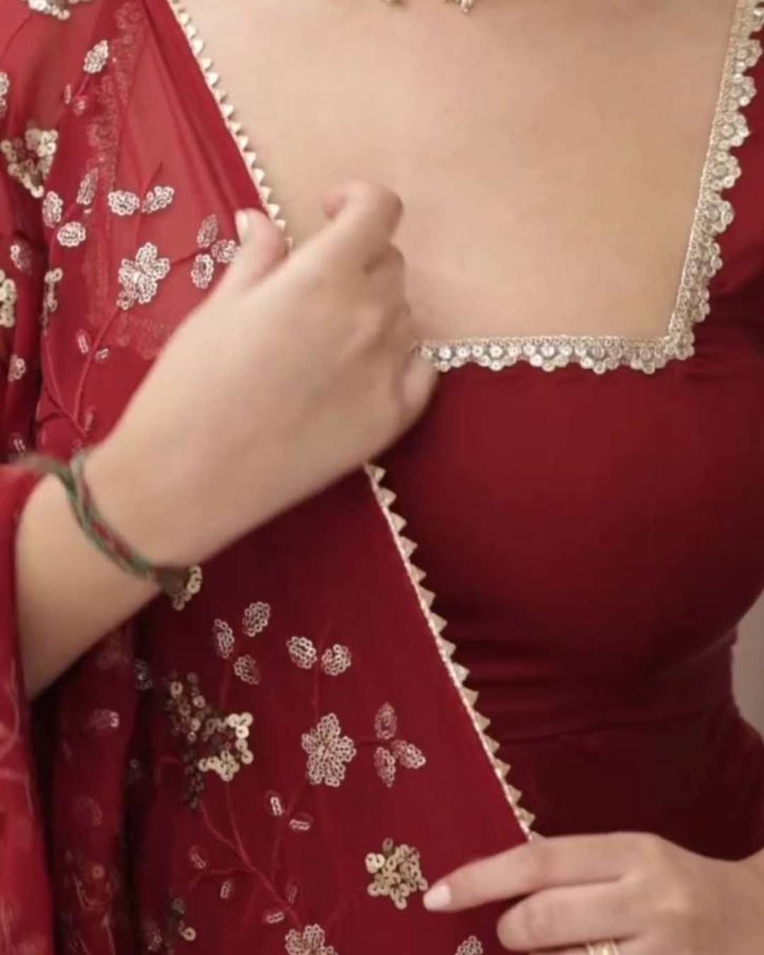 Crimson Bloom Anarkali Gown