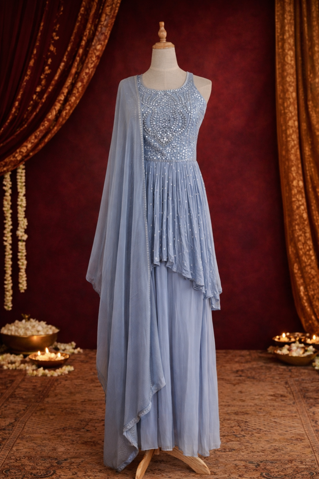 Silver Mist Anarkali Set