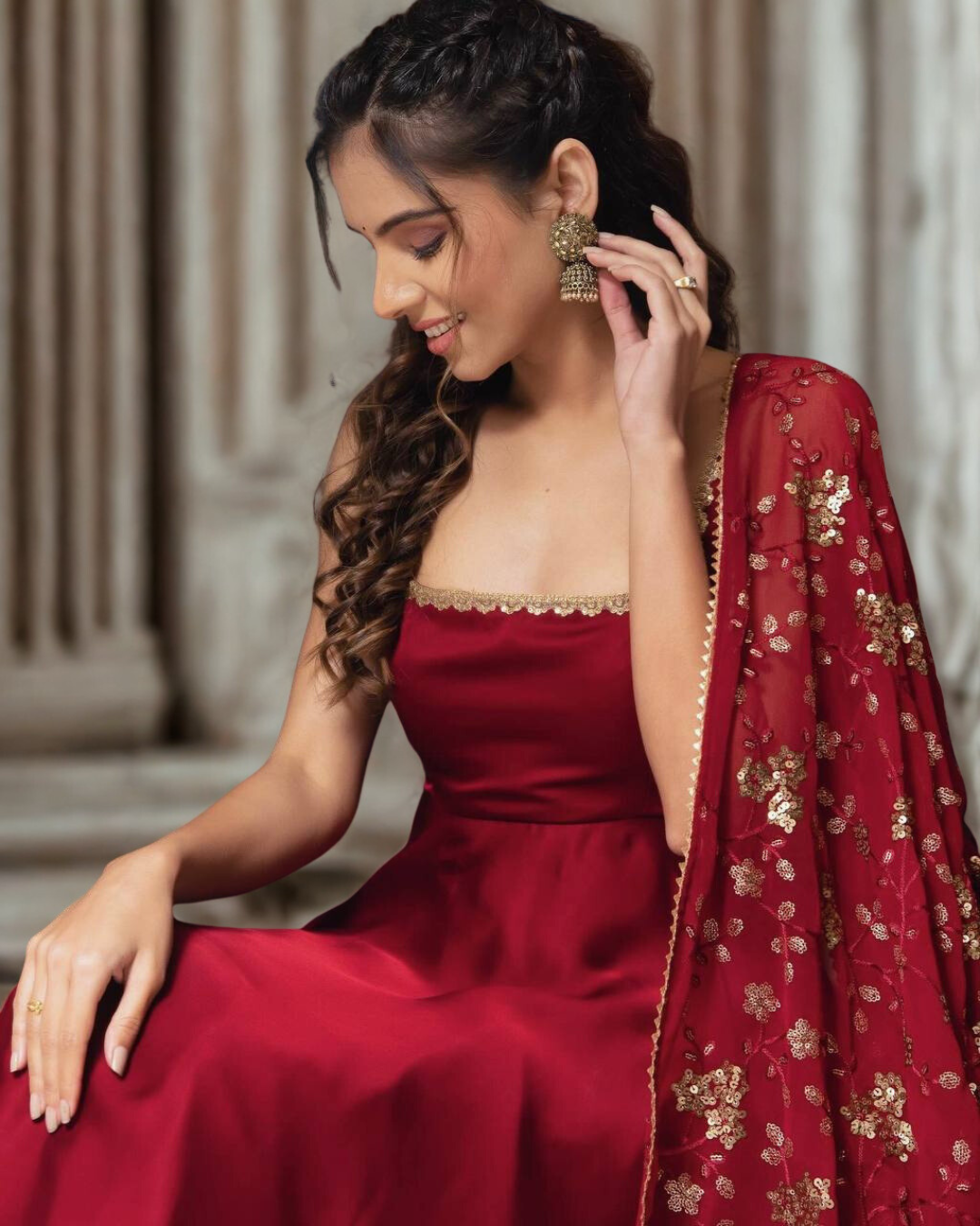 Crimson Bloom Anarkali Gown