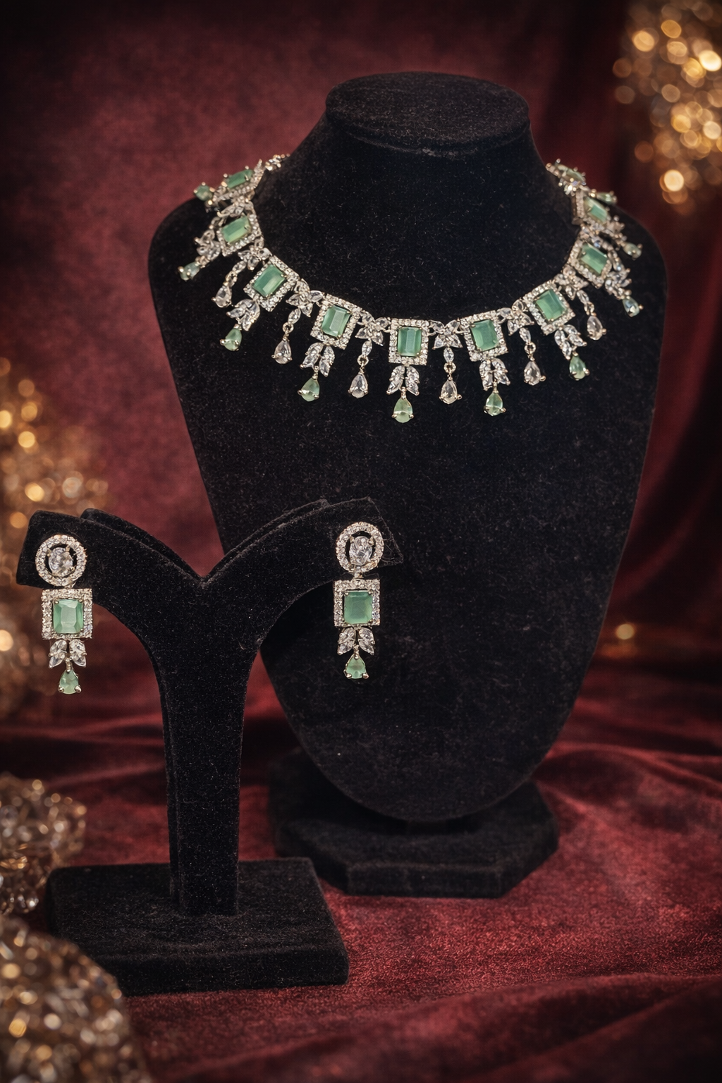 Mint Emerald American Diamond Set