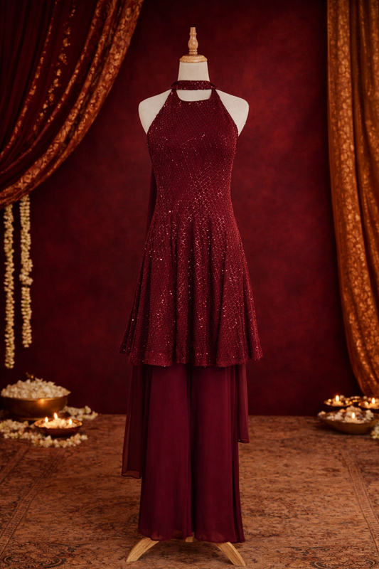 Maroon Celeste Sharara Set